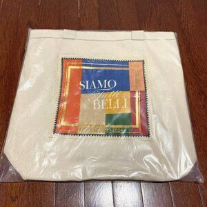bloomingdale's 2024 Beige Canvas Tote Bag "SIAMO TUTTI BELLI" New 15x14.5x4.5